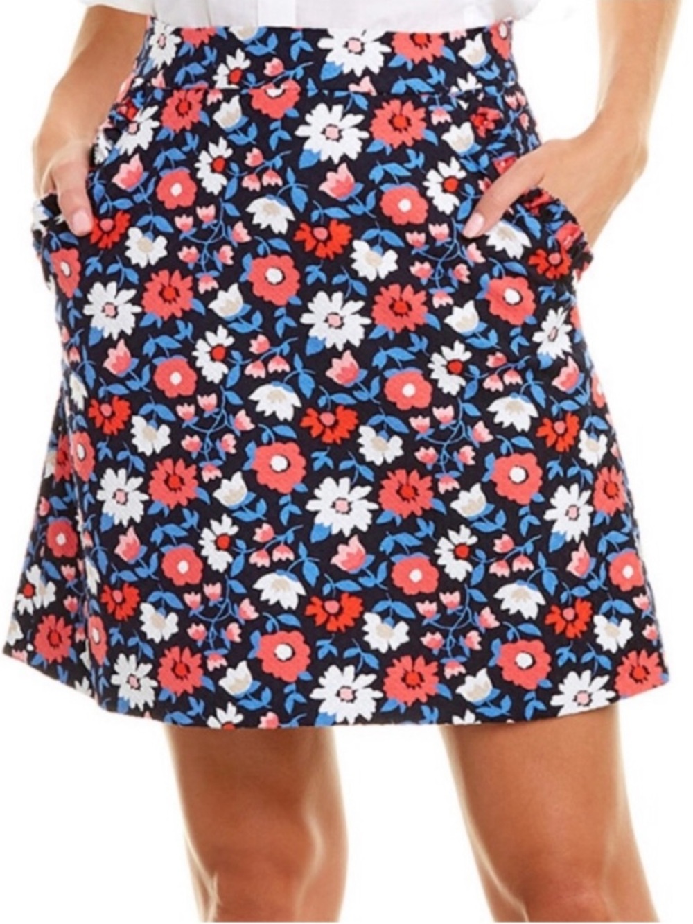 kate spade Navy Floral A-Line Skirt with Pink & Red Blooms